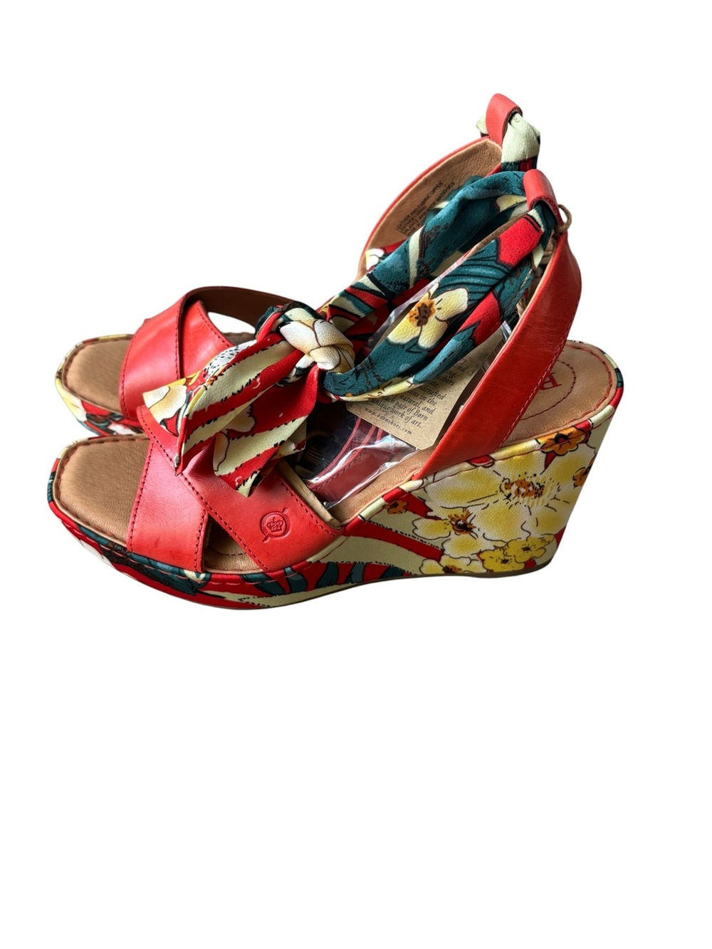 BORN Red Leather Salton Wedge Sandal - Picture 2 of 12
